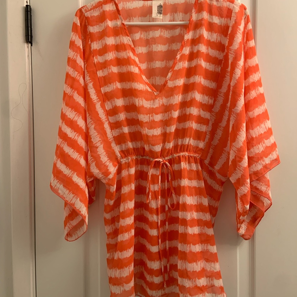 Orange and White Striped swimsuits cover-up
